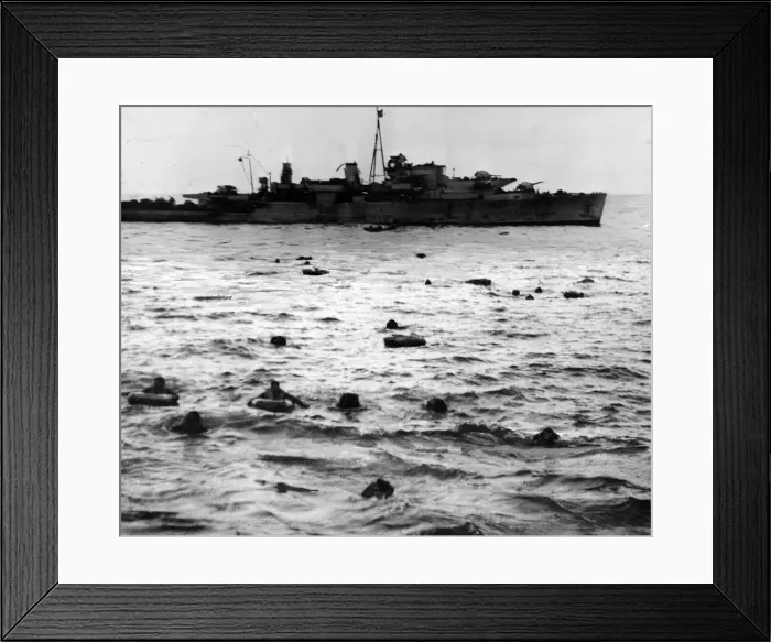 Framed Print : Survivors from a U-boat sunk by ships of 2nd Escort Group float in the sea Framed Print : Survivors from a U-boat sunk by ships of 2nd Escort Group float in the sea