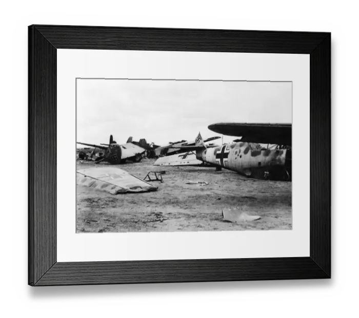 Framed Print : Destroyed German aircraft shot in Libya during Second World War. 14th January 1942