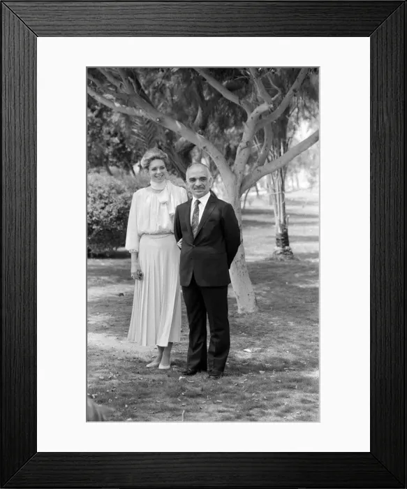 Framed Print : Royal visit to Jordan. Queen Noor of Jordan and King Hussein of Jordan. March 1984 Framed Print : Royal visit to Jordan. Queen Noor of Jordan and King Hussein of Jordan. March 1984