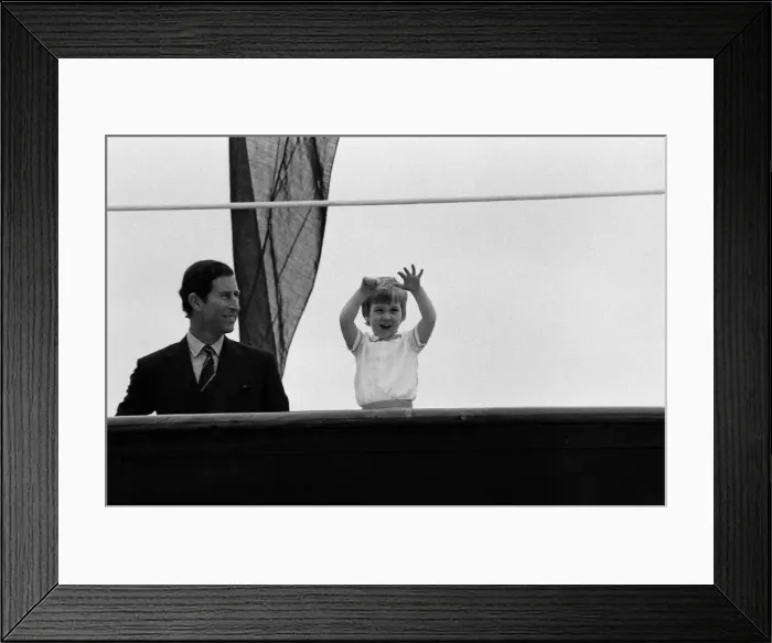 Framed Print : Prince Charles, Prince of Wales is reunited with his son Prince William aboard Royal Framed Print : Prince Charles, Prince of Wales is reunited with his son Prince William aboard Royal