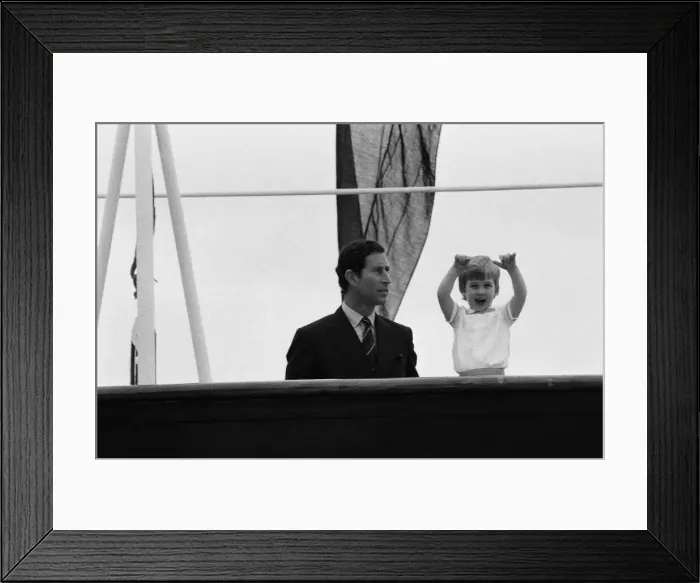 Framed Print : Prince Charles, Prince of Wales is reunited with his son William aboard Royal Yacht Framed Print : Prince Charles, Prince of Wales is reunited with his son William aboard Royal Yacht