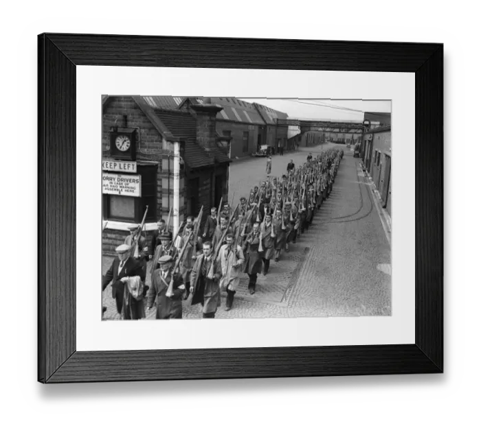 Framed Print : Home Guard volunteers for the L. D. V. at Wolseley Motors Birmingham factory parading