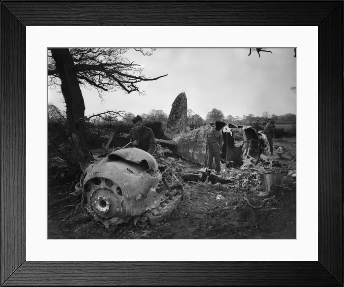 Framed Print : Members of the Home Guard, search the wreckage of Heinkel He 111 G1+EM Wk Nr 3971 of 9 Framed Print : Members of the Home Guard, search the wreckage of Heinkel He 111 G1+EM Wk Nr 3971 of 9
