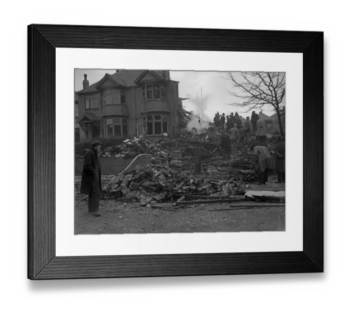 Framed Print : The remains of 281 and 283 Hales Lane, Smethwick after Heinkel He 111 1G+KM Wk Nr 1555 of Framed Print : The remains of 281 and 283 Hales Lane, Smethwick after Heinkel He 111 1G+KM Wk Nr 1555 of