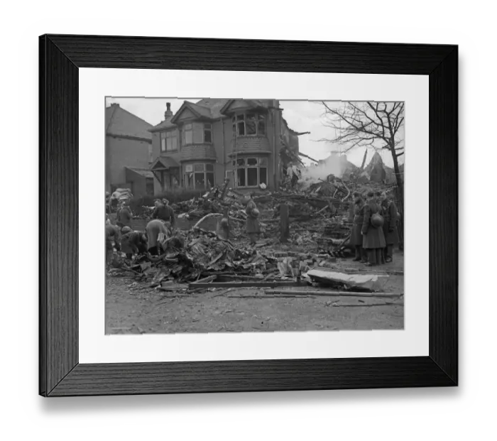 Framed Print : The remains of 281 and 283 Hales Lane, Smethwick after Heinkel He 111 1G+KM Wk Nr 1555 of Framed Print : The remains of 281 and 283 Hales Lane, Smethwick after Heinkel He 111 1G+KM Wk Nr 1555 of