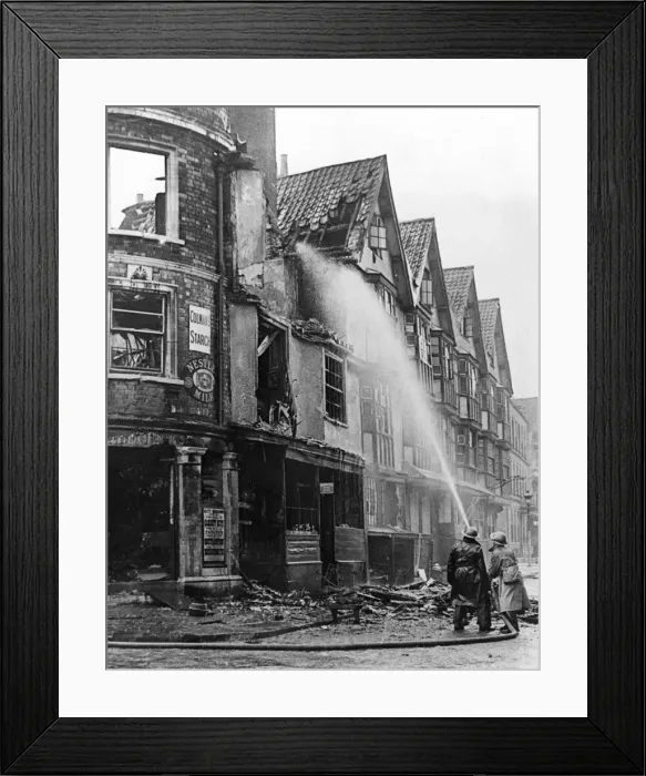 Framed Print : Firefighters tackle a blaze in Kings Street, central Bristol following the Good Friday Framed Print : Firefighters tackle a blaze in Kings Street, central Bristol following the Good Friday
