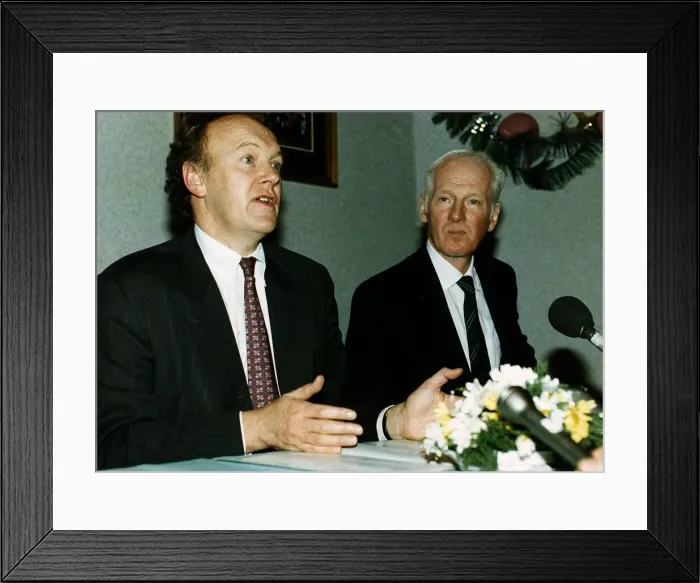 Framed Print : David Smith vice chairman Celtic sitting at table with Kevin Kelly Framed Print : David Smith vice chairman Celtic sitting at table with Kevin Kelly