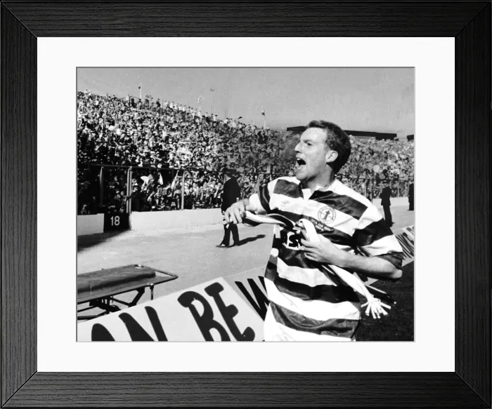 Framed Print : Tommy Burns Celtic football club manager Celebrating with Celtic fans after beating
