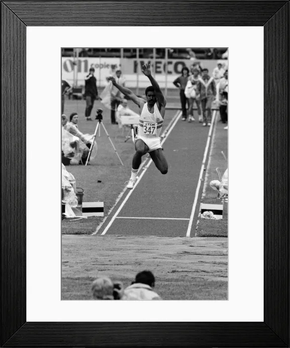 Framed Print : Daley Thompson competing in the 1983 World Championships in Athletics. Helsinki, Finland