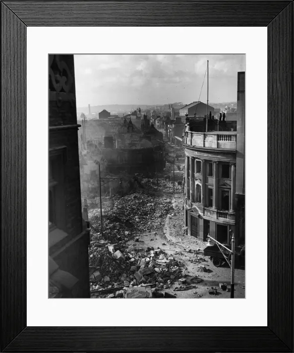 Framed Print : View looking down Oxford Street in Swansea, South Wales after three nights of heavy Framed Print : View looking down Oxford Street in Swansea, South Wales after three nights of heavy