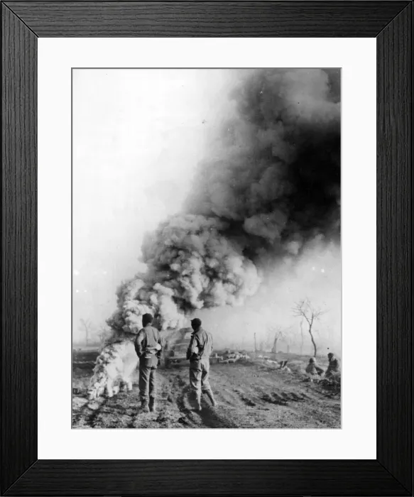 Framed Print : Smoke screen used by advancing American troops to conceal advance of troops Framed Print : Smoke screen used by advancing American troops to conceal advance of troops