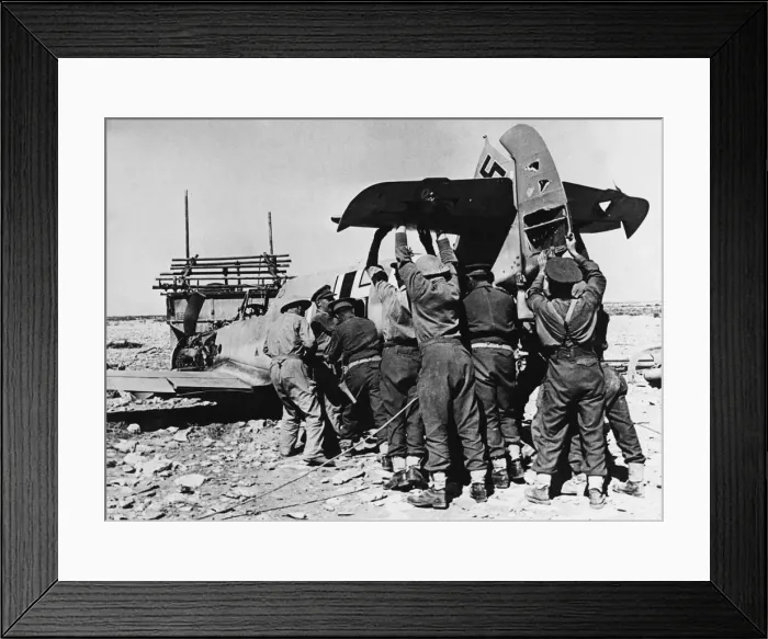 Framed Print : British patrol retrieves a crashed ME 109 in Libya during Second World War Framed Print : British patrol retrieves a crashed ME 109 in Libya during Second World War