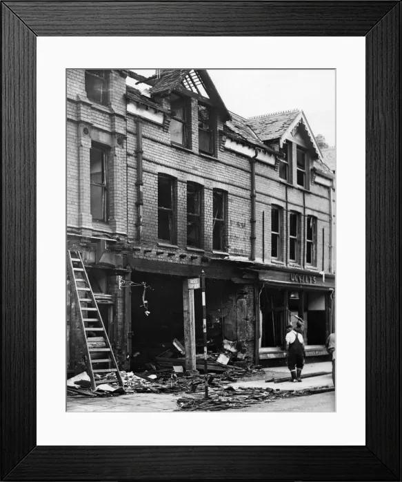 Framed Print : Air Raid effects in the North West of England where a bomb dropped during the night Framed Print : Air Raid effects in the North West of England where a bomb dropped during the night