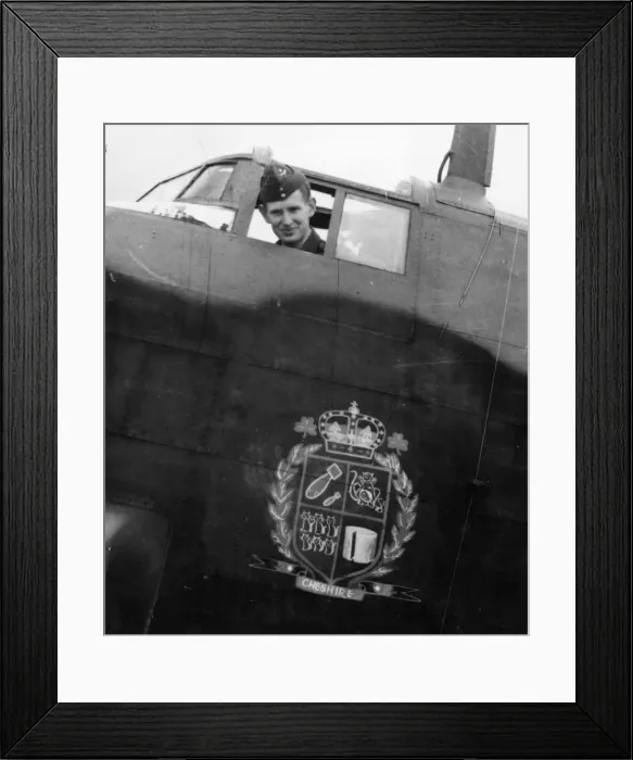 Framed Print : Pilots choose names for their aircraft. The Halifax Bomber has the name of Cheshire Framed Print : Pilots choose names for their aircraft. The Halifax Bomber has the name of Cheshire