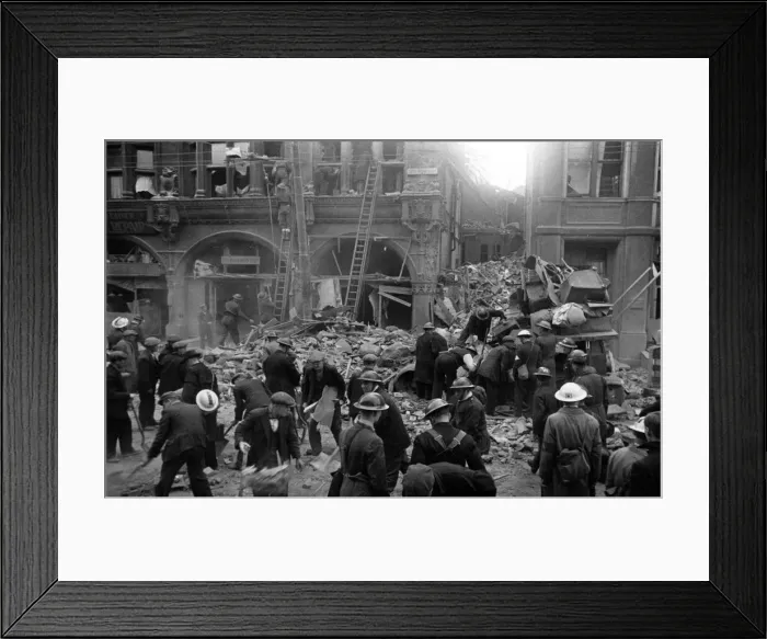 Framed Print : Aftermath of a V-2 rocket attack, City Road, London. Circa 1941