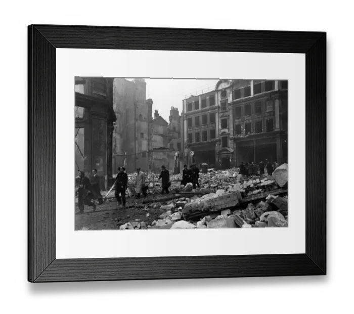 Framed Print : Shoe lane and Stonecutter Lane, London, damaged during the Nazi raids on 10th May 1941 Framed Print : Shoe lane and Stonecutter Lane, London, damaged during the Nazi raids on 10th May 1941