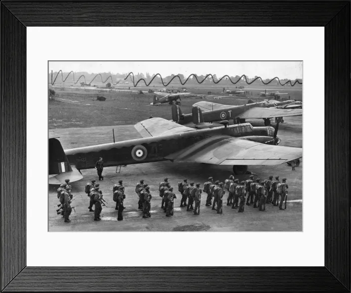 Framed Print : Parachutists before they enter the bomber for practice at a training centre