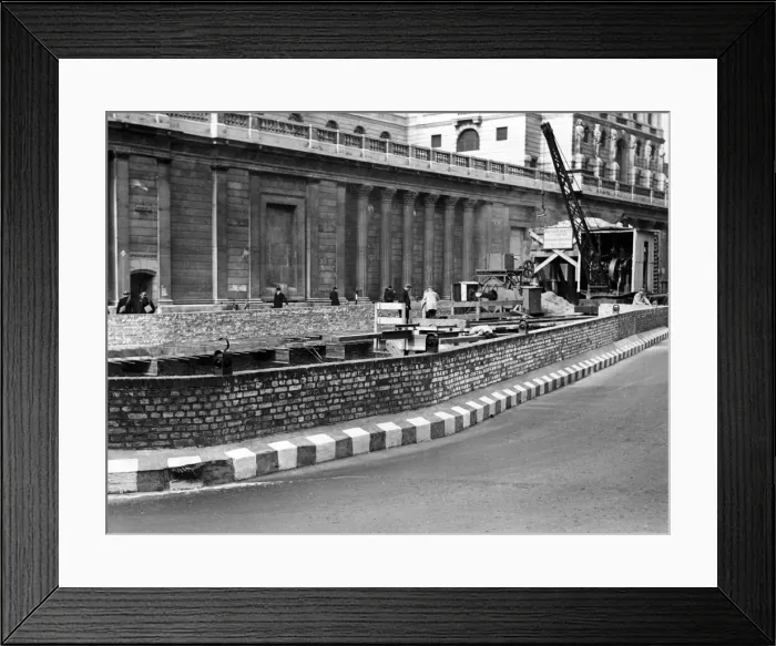 Framed Print : Wall round Bank Subway, London, following an air raid attack. Circa 1941 Framed Print : Wall round Bank Subway, London, following an air raid attack. Circa 1941