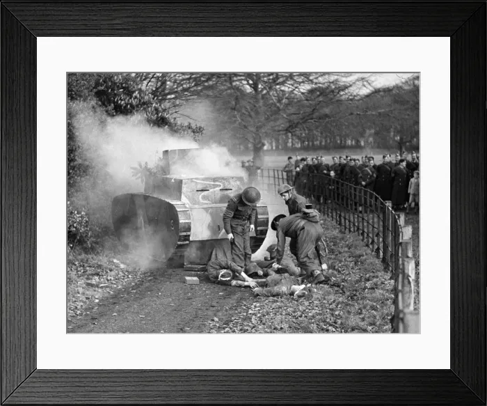 Framed Print : A demonstration in the method of dealing with an enemy tank by a platoon of the Home Framed Print : A demonstration in the method of dealing with an enemy tank by a platoon of the Home