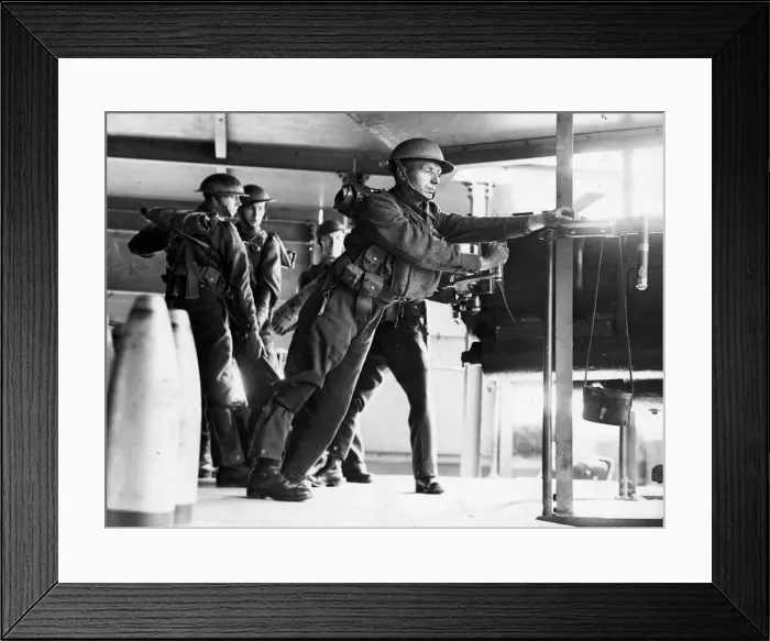 Framed Print : Home Guard, West Lancs area. Practice at a North West Fort. January 1941 Framed Print : Home Guard, West Lancs area. Practice at a North West Fort. January 1941
