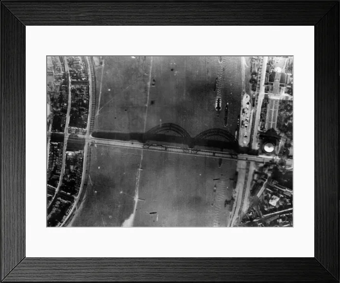 Framed Print : An air reconnaissance picture showing a bridge over the Rhine in Dusseldorf