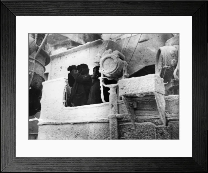 Framed Print : Scene on signal bridge of a British cruiser convoying merchantmen (some of them Russian
