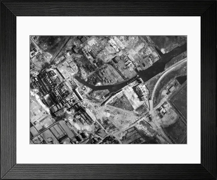 Framed Print : Reconnaissance photograph taken after the attack on Stettin industrial targets Framed Print : Reconnaissance photograph taken after the attack on Stettin industrial targets