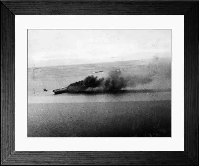 Framed Print : Aerial images of HMS Ark Royal healing over to starboard after being torpedoed by German