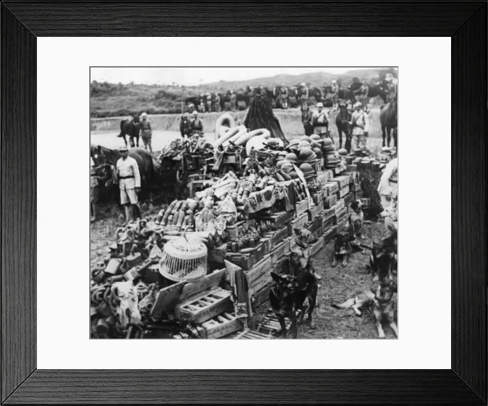Framed Print : Picture shows Japanese war material collected. Picture issued after China Framed Print : Picture shows Japanese war material collected. Picture issued after China