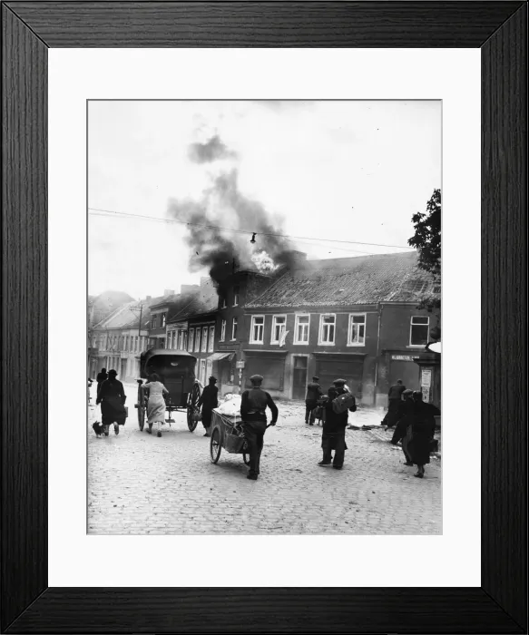 Framed Print : Picture shows the scene of an German Air Raid on a Belgium Town Framed Print : Picture shows the scene of an German Air Raid on a Belgium Town