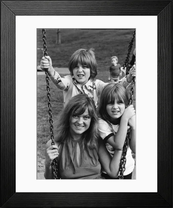 Framed Print : Disc Jockey Annie Nightingale with her children Lucy, 7, and Alexander, 12 Framed Print : Disc Jockey Annie Nightingale with her children Lucy, 7, and Alexander, 12