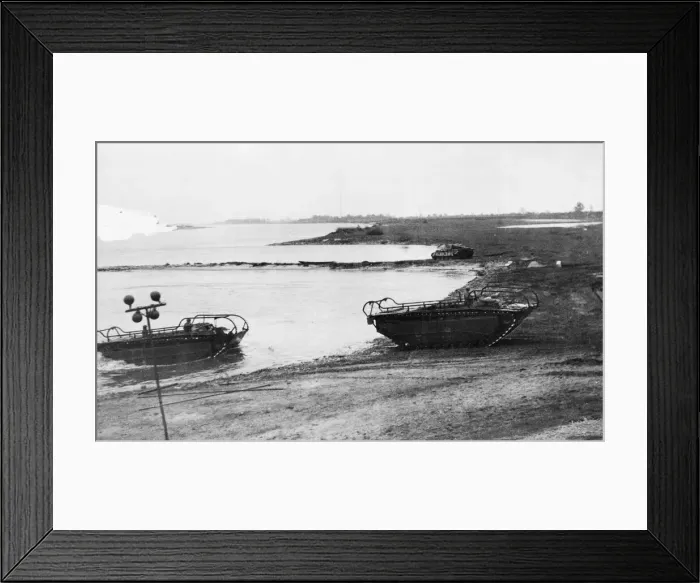 Framed Print : Assault across the Elbe. Buffaloes carrying troops and equipment Framed Print : Assault across the Elbe. Buffaloes carrying troops and equipment