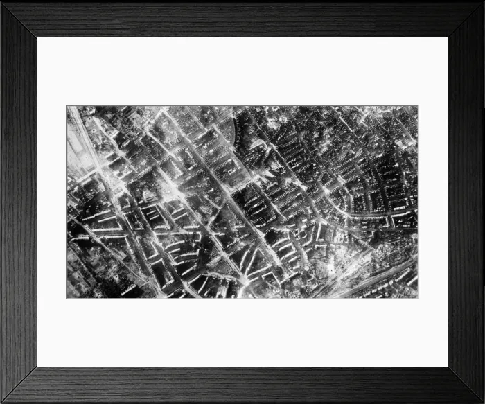 Framed Print : Reconnaissance photograph taken after the attack on Hanover showing the damage caused by Framed Print : Reconnaissance photograph taken after the attack on Hanover showing the damage caused by