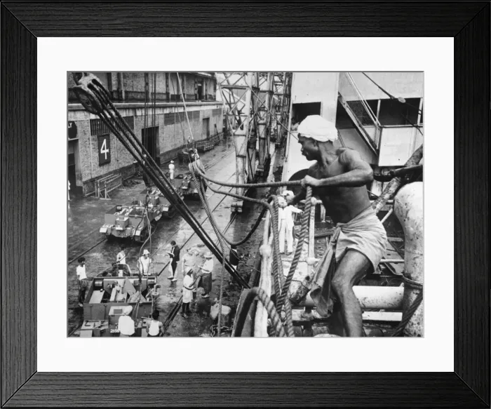 Framed Print : Bren gun carriers being swung on to Rangoon docks. Burma Framed Print : Bren gun carriers being swung on to Rangoon docks. Burma