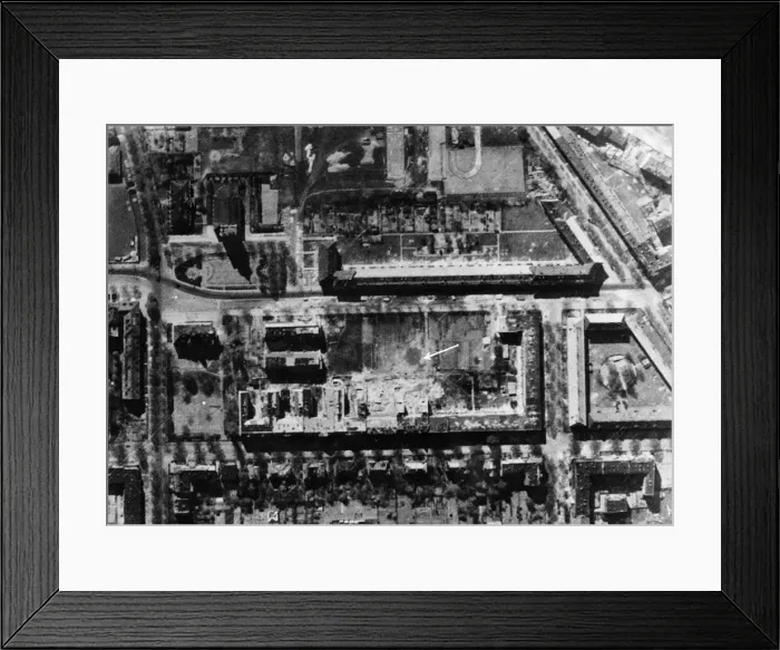 Framed Print : The results of an 8000 lb bomb dropped in a suburb of Berlin. Circa 1944 Framed Print : The results of an 8000 lb bomb dropped in a suburb of Berlin. Circa 1944