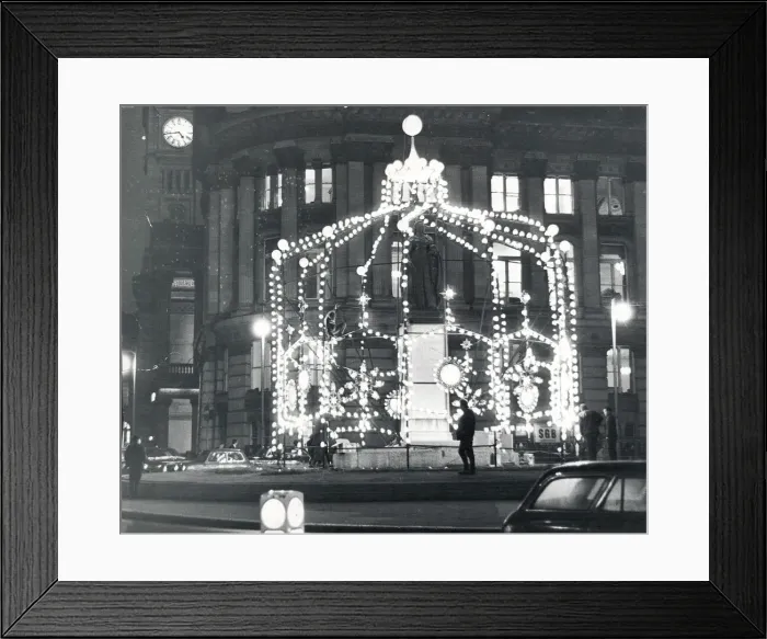 Framed Print : A preview of the Christmas lights in Victoria Square. Although they are not to be Framed Print : A preview of the Christmas lights in Victoria Square. Although they are not to be