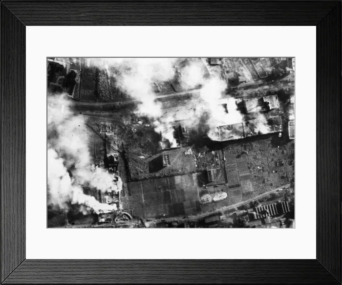 Framed Print : Heavy damage to Kassel after an R. A. F. raid. Pictured, five fires still burning among Framed Print : Heavy damage to Kassel after an R. A. F. raid. Pictured, five fires still burning among