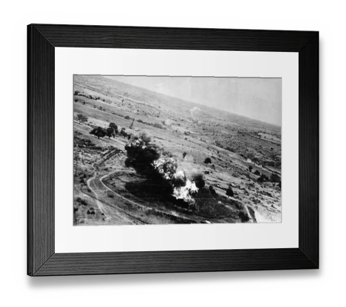 Framed Print : RAF Beaufighters attack oil storage tanks at Sadaing Tank Farm, Yonangyaung, Burma Framed Print : RAF Beaufighters attack oil storage tanks at Sadaing Tank Farm, Yonangyaung, Burma