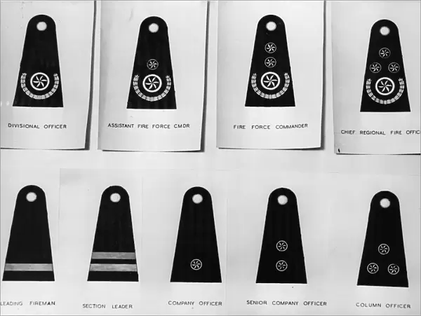 Rank badges of the National Fire Service from Chief Regional Officer to Leading Fireman