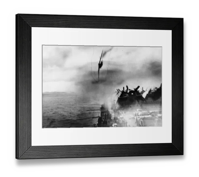 Framed Print : A Kamikaze pilot of the Imperial Japanese Air Force in a suicide attack on the American