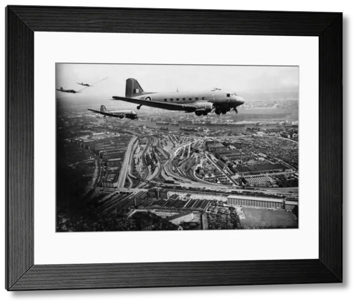 Framed Print : Dakota aircraft of Transport Command RAF flying over the Danish capital city of Framed Print : Dakota aircraft of Transport Command RAF flying over the Danish capital city of