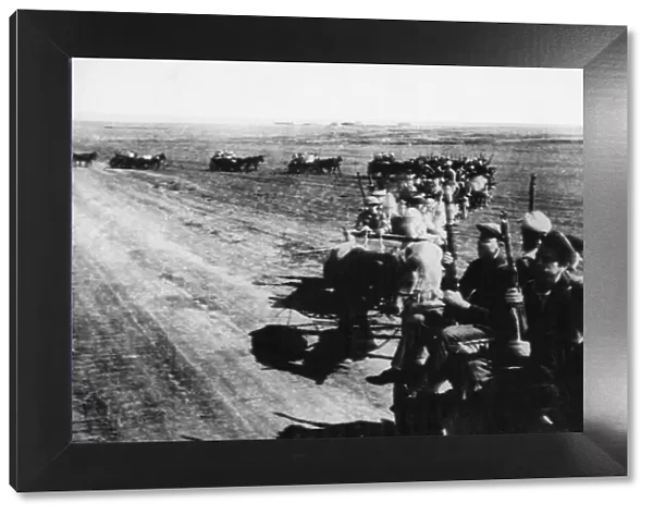 A detachment of of the Soviet Popular Volunteer Force on the way to the front line near