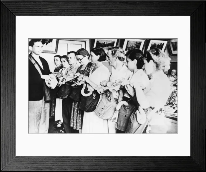Framed Print : Russian Self Defence Squad receiving anti-gas training