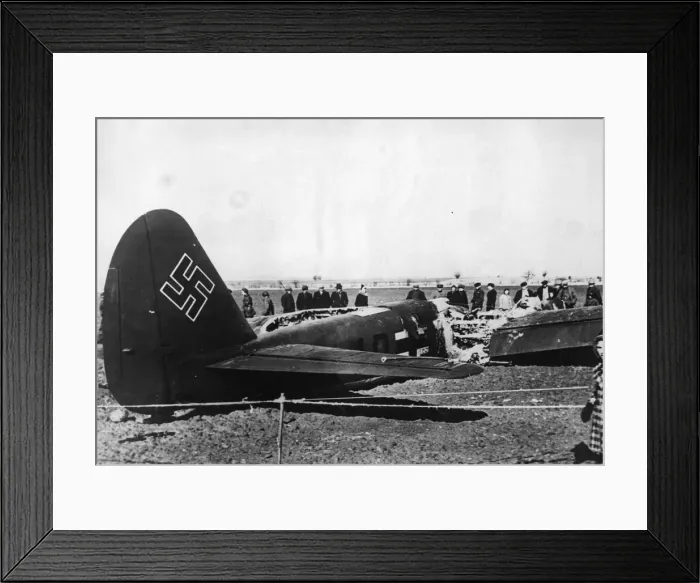 Framed Print : Destroyed Junkers-88 aircraft which made a forced landing on the island of Laaland Framed Print : Destroyed Junkers-88 aircraft which made a forced landing on the island of Laaland
