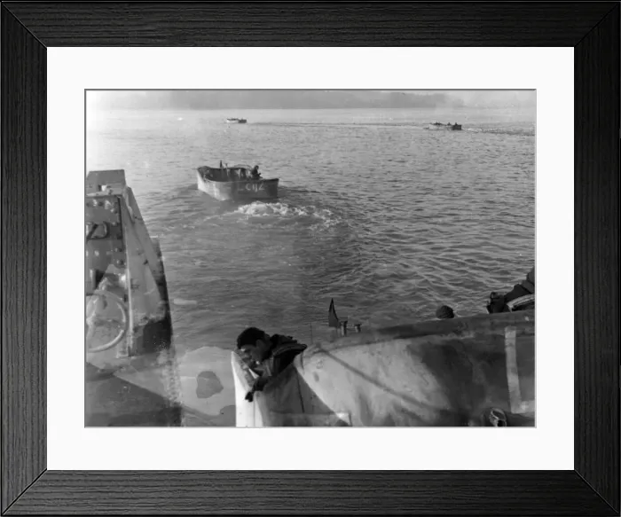 Framed Print : Valentine tanks leaving the ramp of a landing craft and entering the sea about 3000 yards Framed Print : Valentine tanks leaving the ramp of a landing craft and entering the sea about 3000 yards