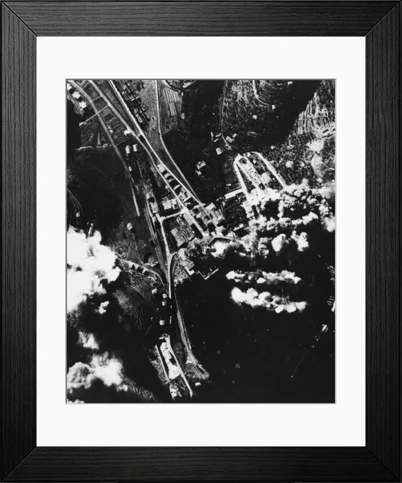Framed Print : San Stefano smashed. Bursts of high explosive bombs can be seen directly in the target Framed Print : San Stefano smashed. Bursts of high explosive bombs can be seen directly in the target