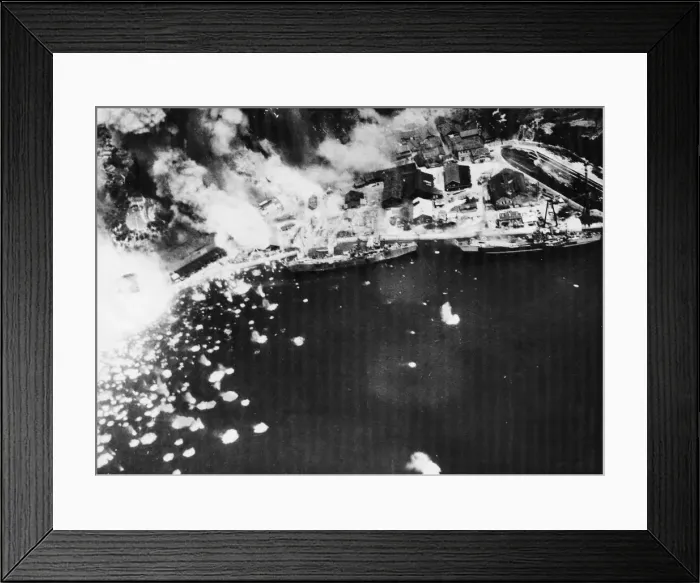 Framed Print : Attack by naval Avengers on an Innoshima shipyard. 3rd September 1945