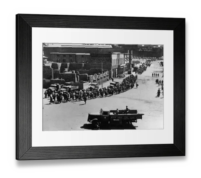 Framed Print : Italian prisoners being marched through Gondar after its surrender to British