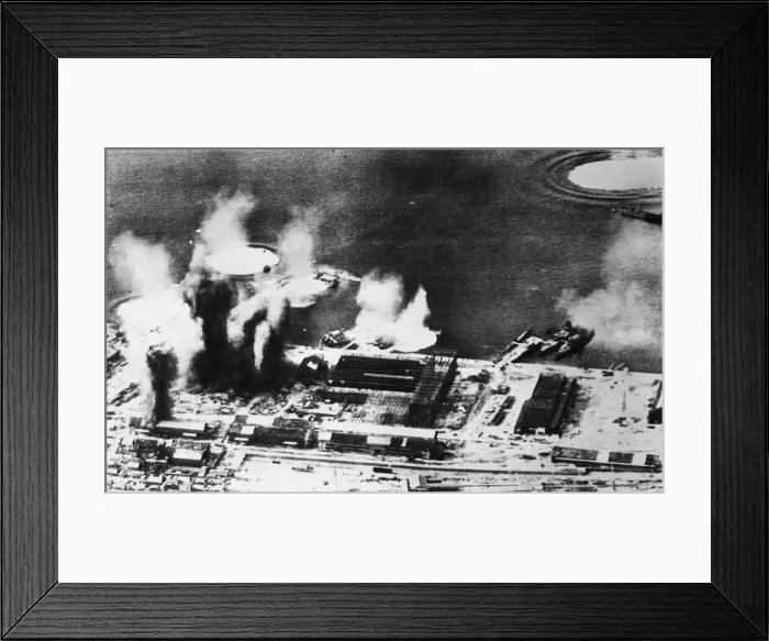 Framed Print : British Avengers attack Shannoshu shipyard, Innoshima during Second World War Framed Print : British Avengers attack Shannoshu shipyard, Innoshima during Second World War