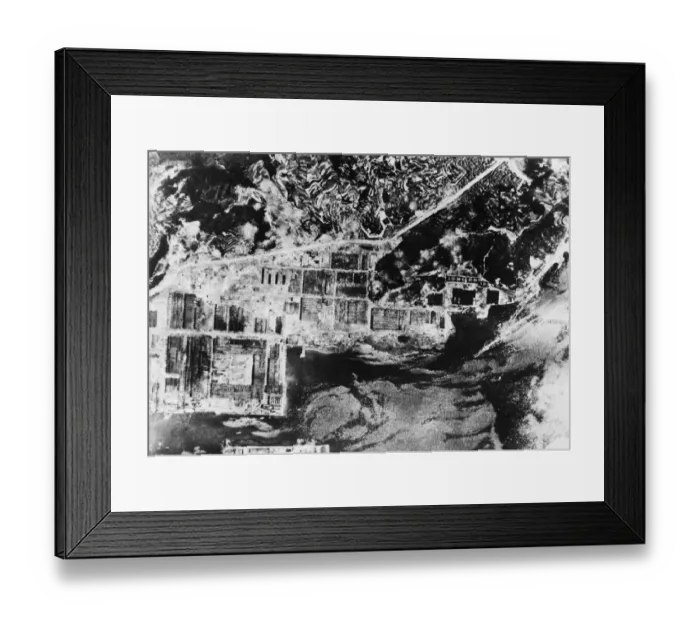 Framed Print : Reconnaissance photography after Superfortress attack on the Keriyama Chemical Company